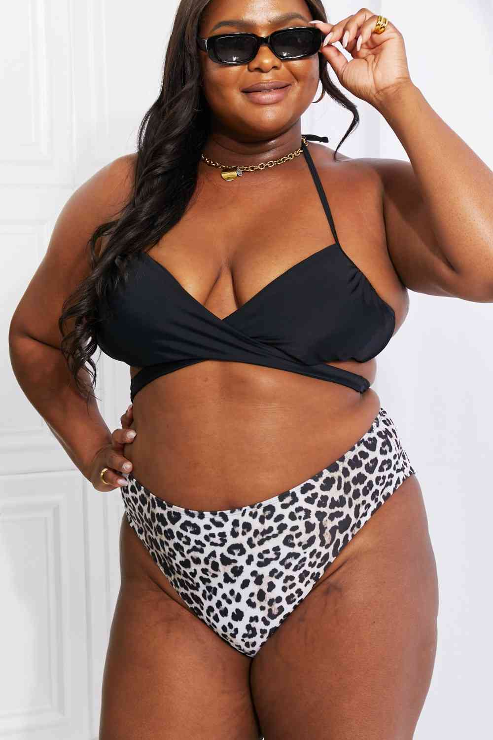 Marina West Swim Summer Splash Halter Bikini Set in Black